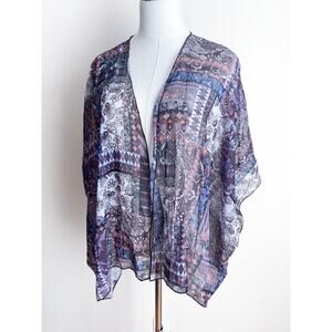 Y2K Wet Seal Purple Lightweight Shawl Wrap OS Paisley Floral